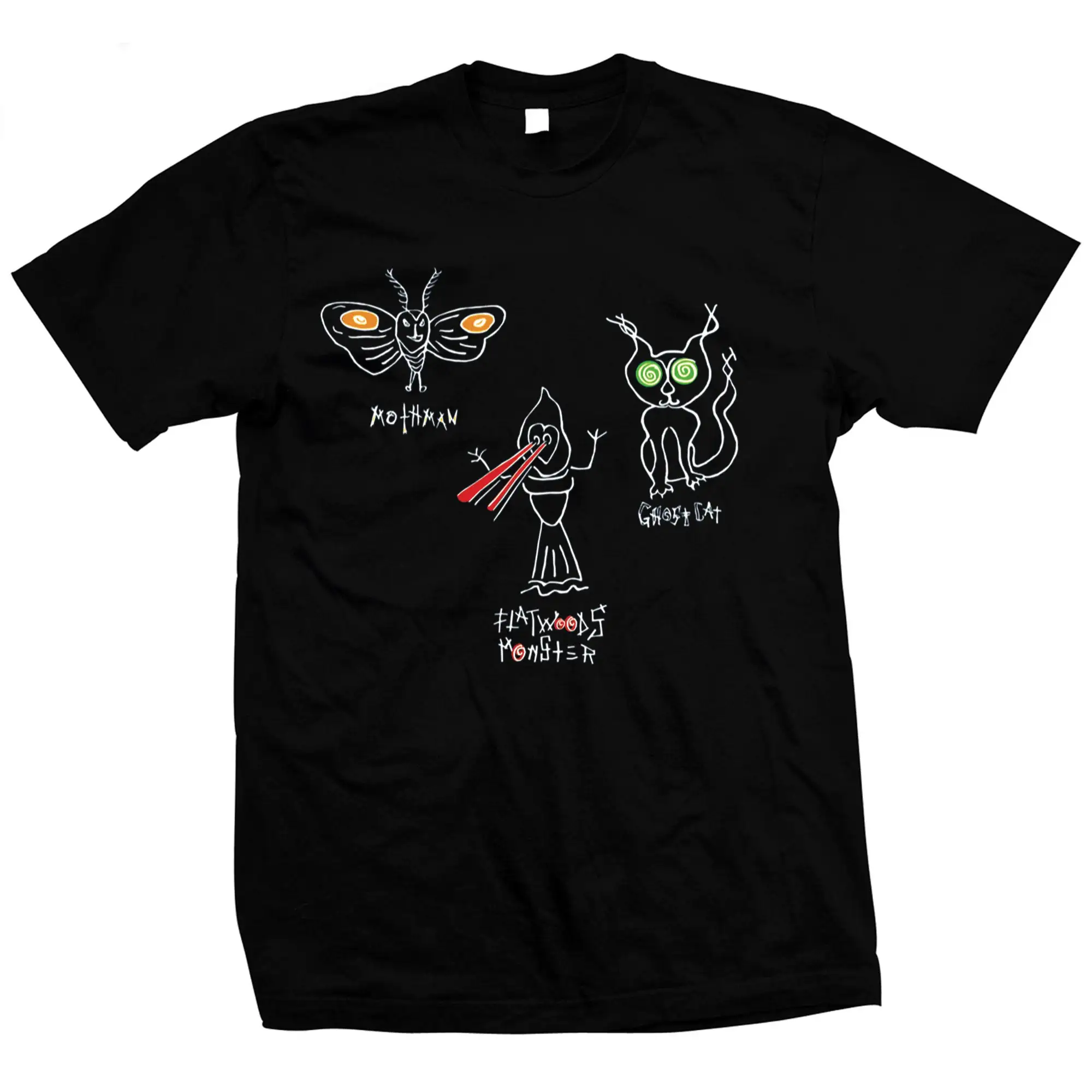 

Футболка Ann Magnuson's Mothman с изображением призрака кота и плоского леса, ручная проверка, предварительно сокращенная футболка из 100 хлопка
