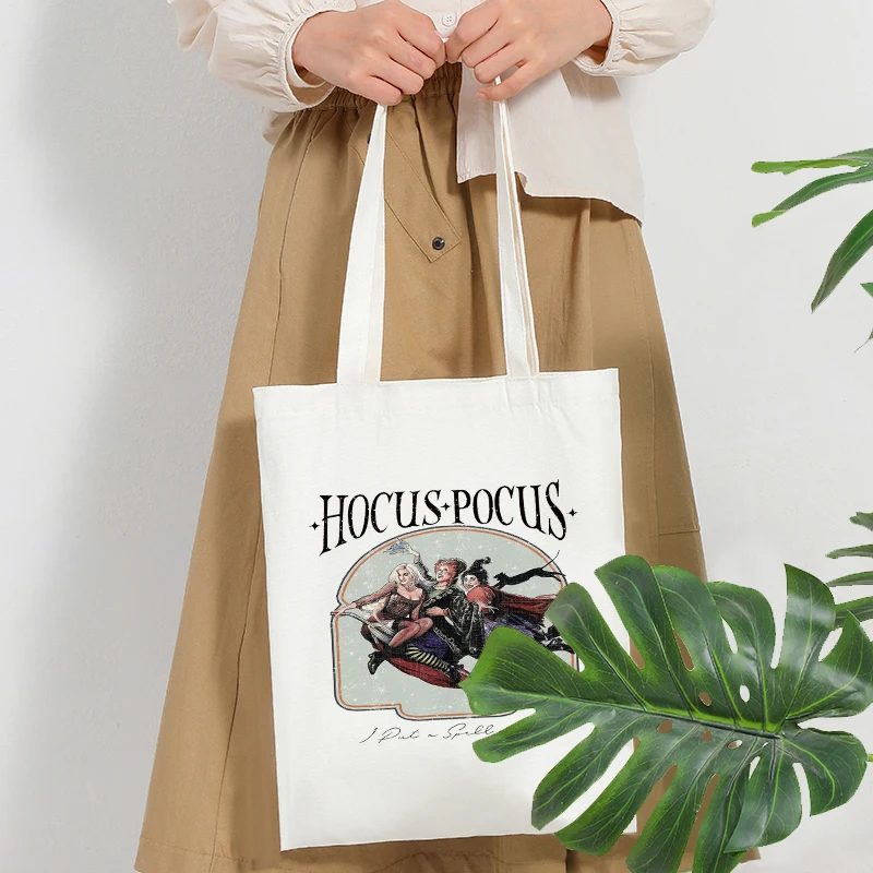 Hocus Pocus Canvas Women Shopping Bag Portable Shoulder Bag Trendy Large Capacity Tote Bag for Daily Life Back to School Gifts