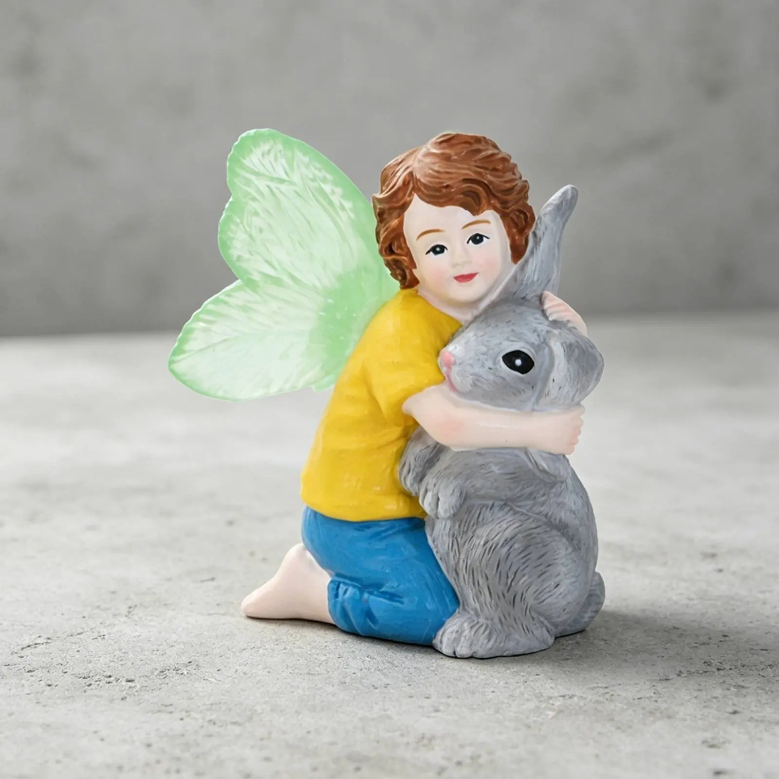 Boy and Rabbit Figurine Lifelike Details Child Hugging Bunny Statue Resin Rabbit Sculpture Gift-Ready House Decoration Mini view 3