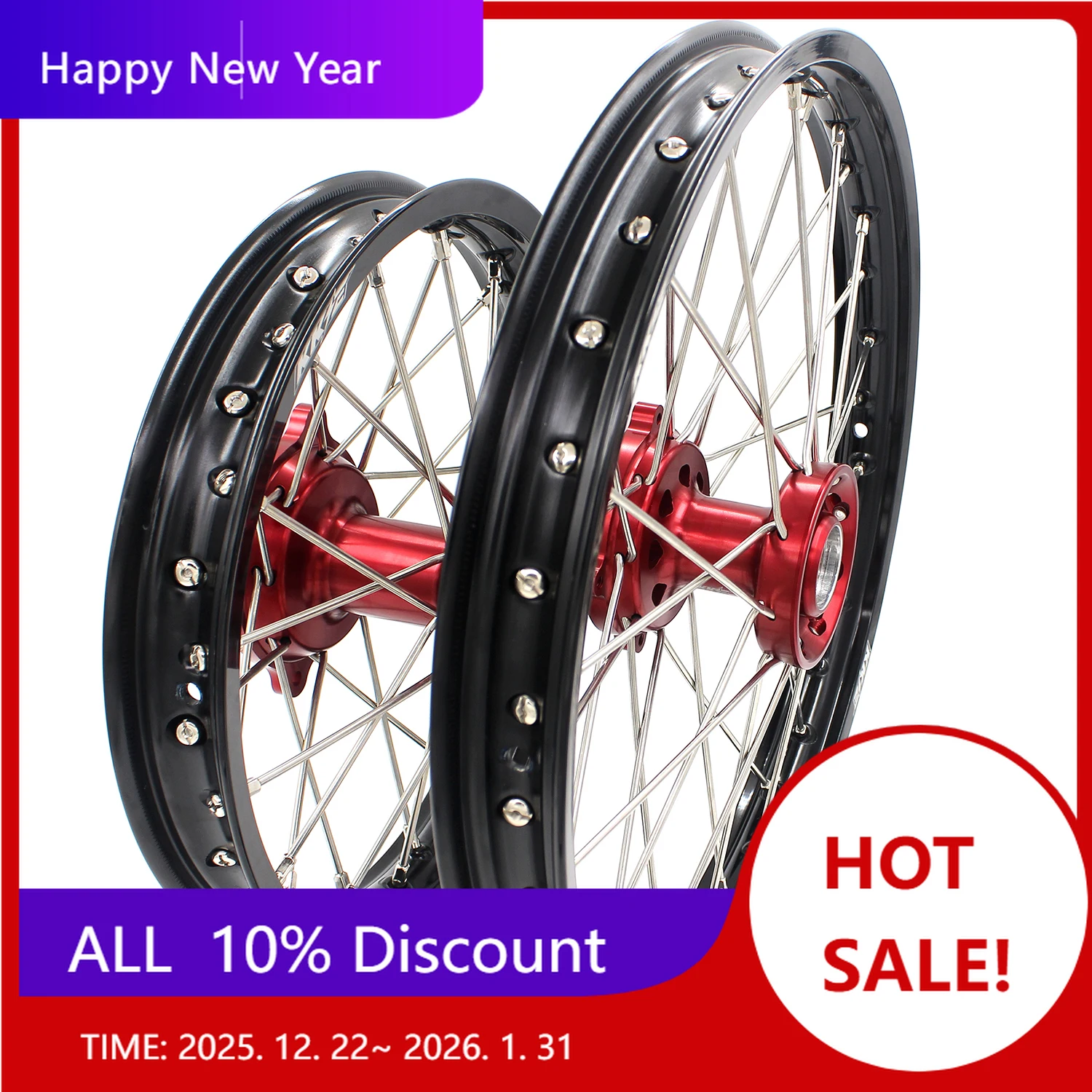 

【2025】 Детский комплект дисков с большими маленькими колесами для мотоцикла, подходит для CRF150R 2007-2025, красная ступица, черный обод