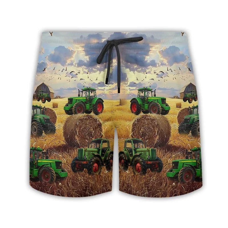 Pantalones cortos con estampado 3D de Tractor Farm para hombre, ropa de granja, pantalones cortos de playa hawaianos, bañadores informales para hombre, pantalones de granjero, Bermudas