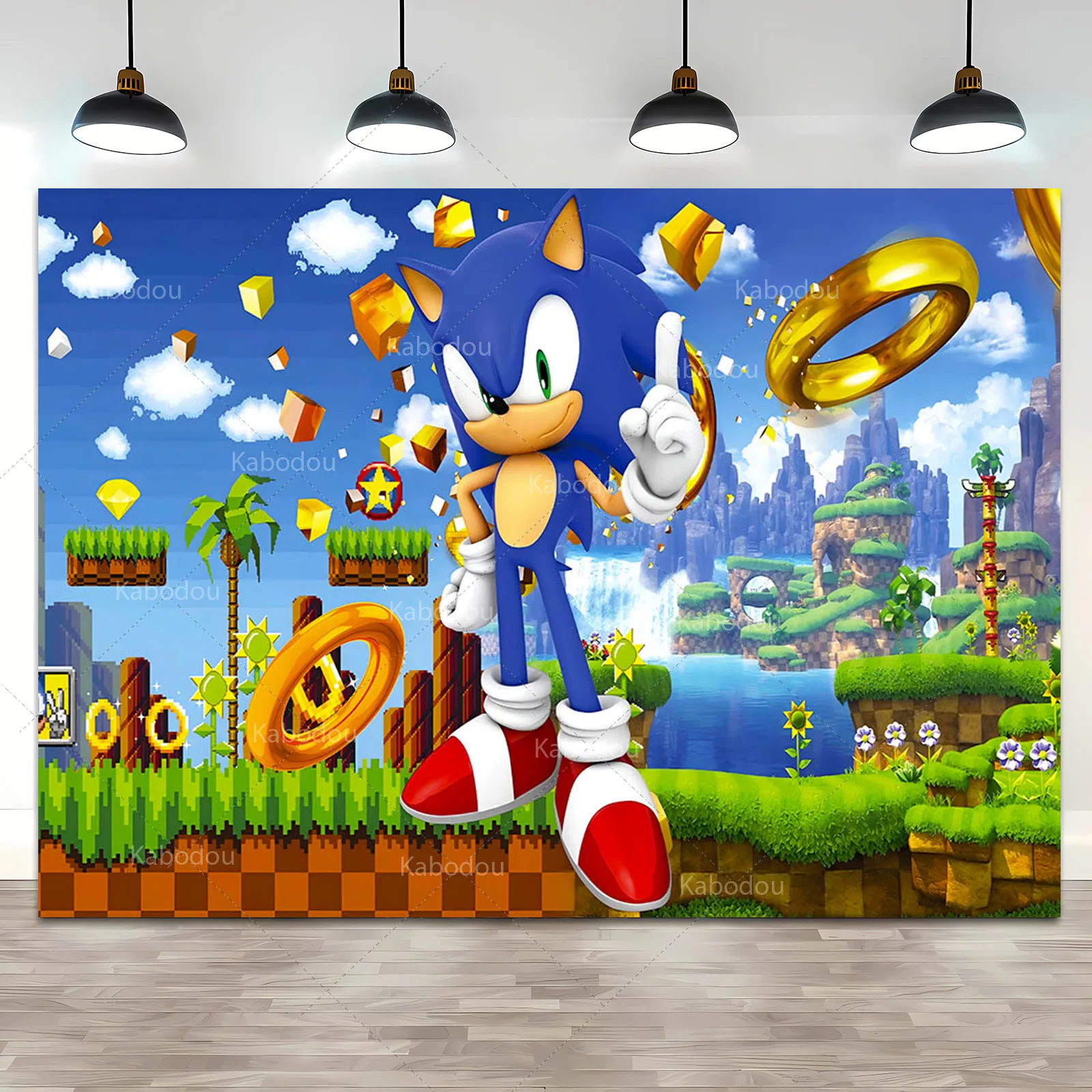 Sonic Birthday Party Background Decor Boy Kid Birthday Party Blue Running Hero tema fotografia sfondo panno Banner vinile