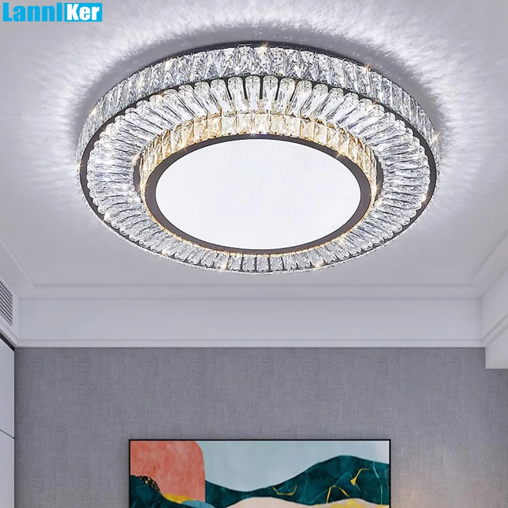 Modern Led Crystal Ceiling Lamp Remote Control Led Ceiling Light Luxury Home Decoration Ceiling Lighting Living Room Dining Room