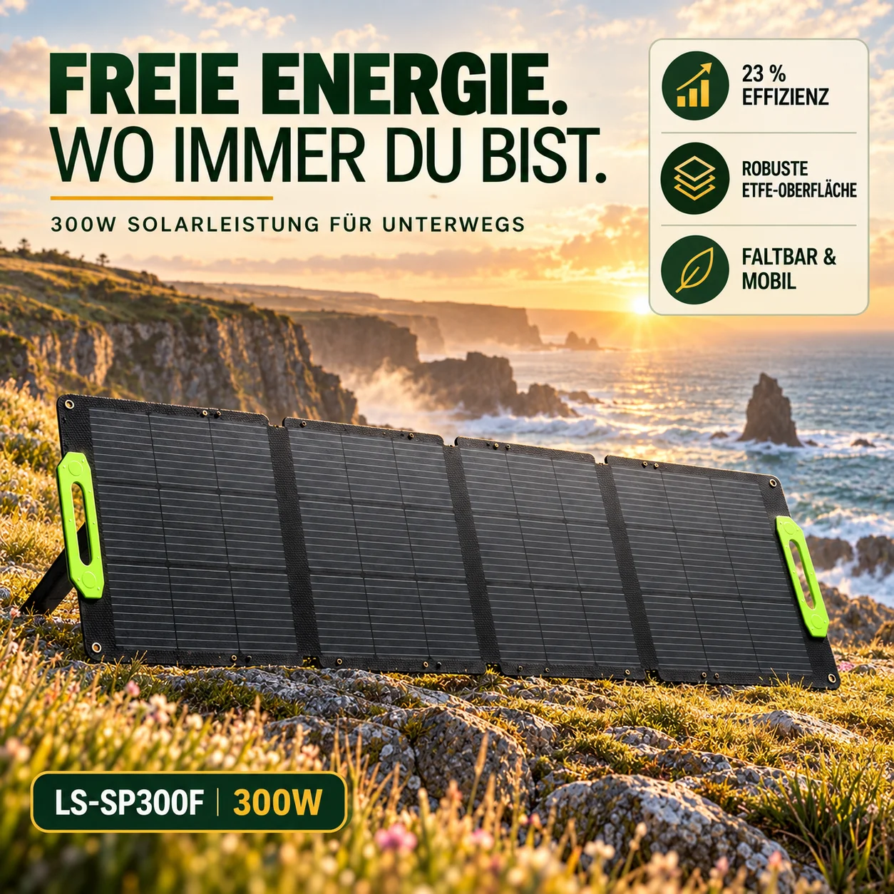Pannello solare pieghevole da 300 W, modello LS-SP300F, modulo solare monocristallino portatile con efficienza del 23%, con connettori MC4/Anderson/XT60, ideale per stazioni di alimentazione,