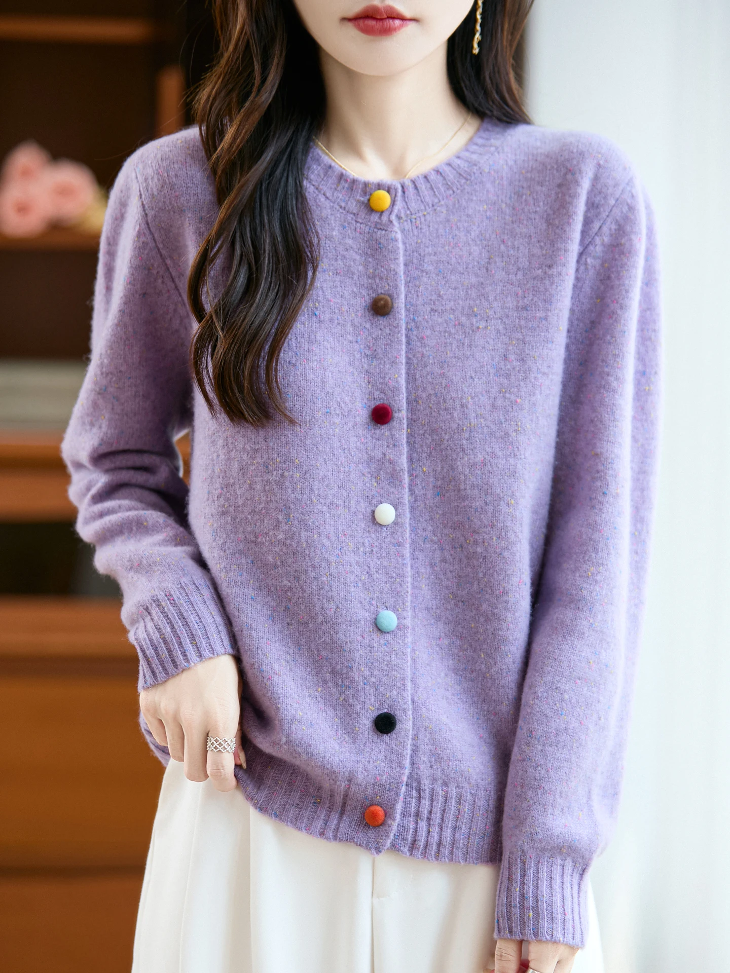 

TLOML новый женский кардиган с круглым вырезом из 100% мериносовой шерсти с разноцветными пуговицами, кашемировый свитер, осень-зима, мягкие теплые базовые повседневные топы