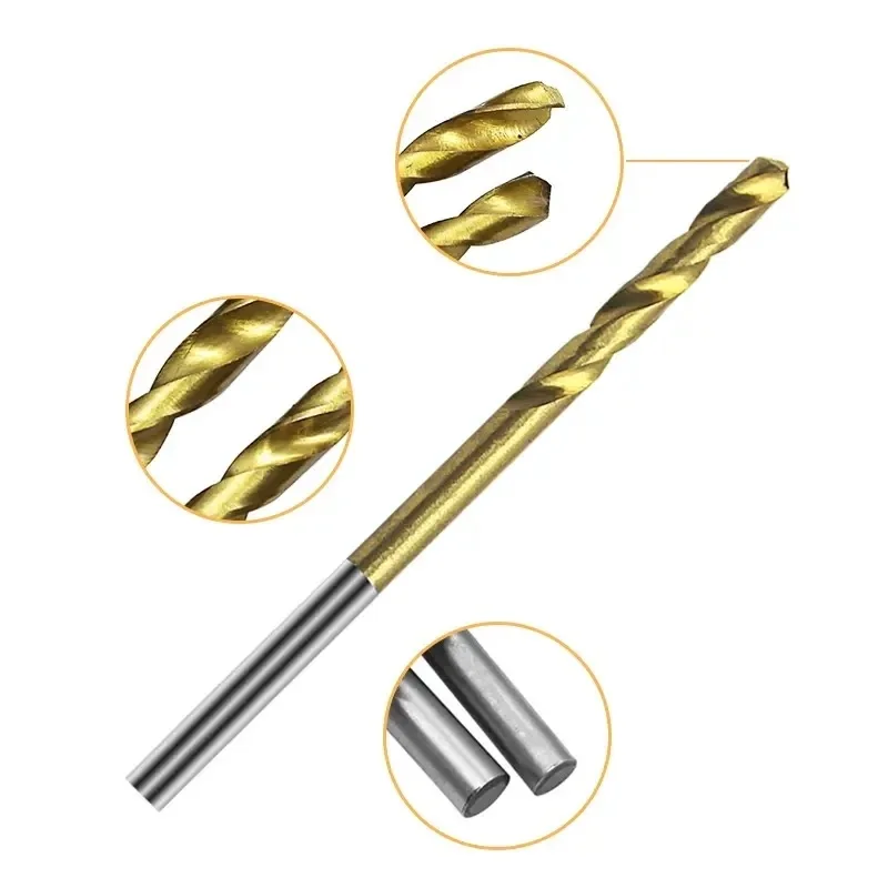 50pcs High Speed Steel Ti-plated Twist Bit Titanium Coated Drill Bits Tool High Quality Power Tools 1mm 1.5mm 2mm 2.5mm 3mm