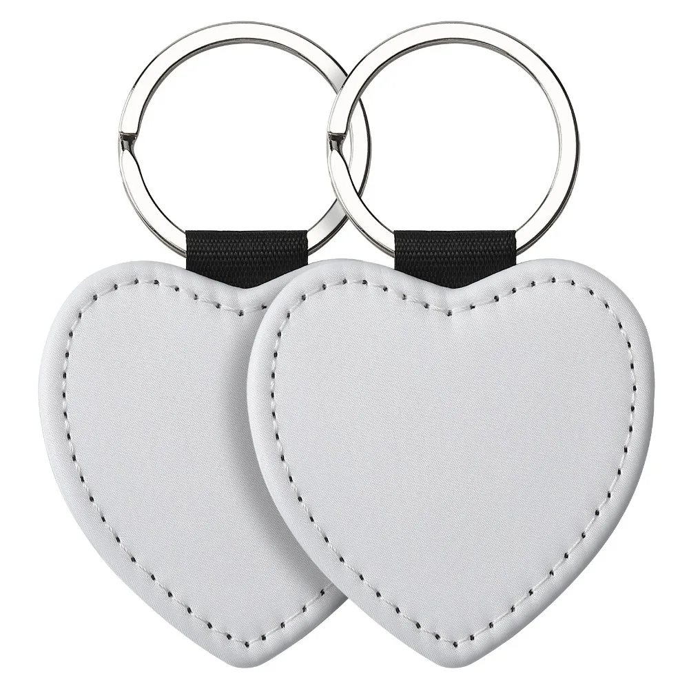 DIY Dye Sublimation Blanks Keychain Creative PU Leather Heat Transfer Keyring Heart Pebbled Grain
