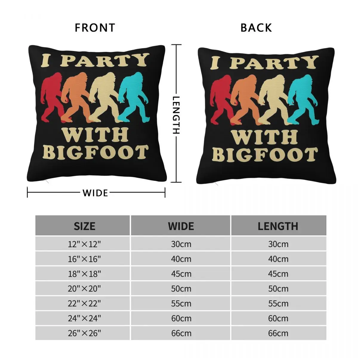 I Party With Bigfoot Square Pillowcase Polyester Linen Velvet Creative Zip Decor Car Cushion Cover