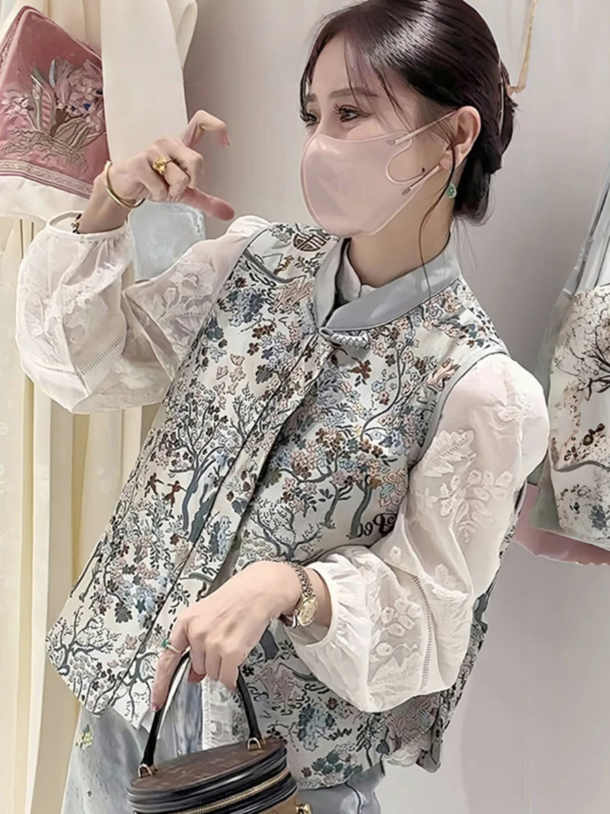 

Элегантная кружевная рубашка с длинными рукавами, женская модная рубашка в китайском стиле, весна-лето, новая рубашка маленького размера, модный топ из полиэфирного волокна