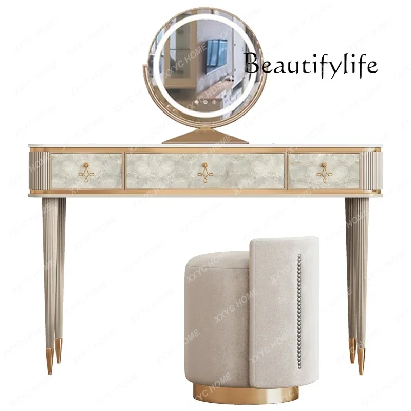 Light Luxury Dresser Bedroom Modern Simple Dressing Table Solid Wood Marble Shell With Mirror Makeup Table