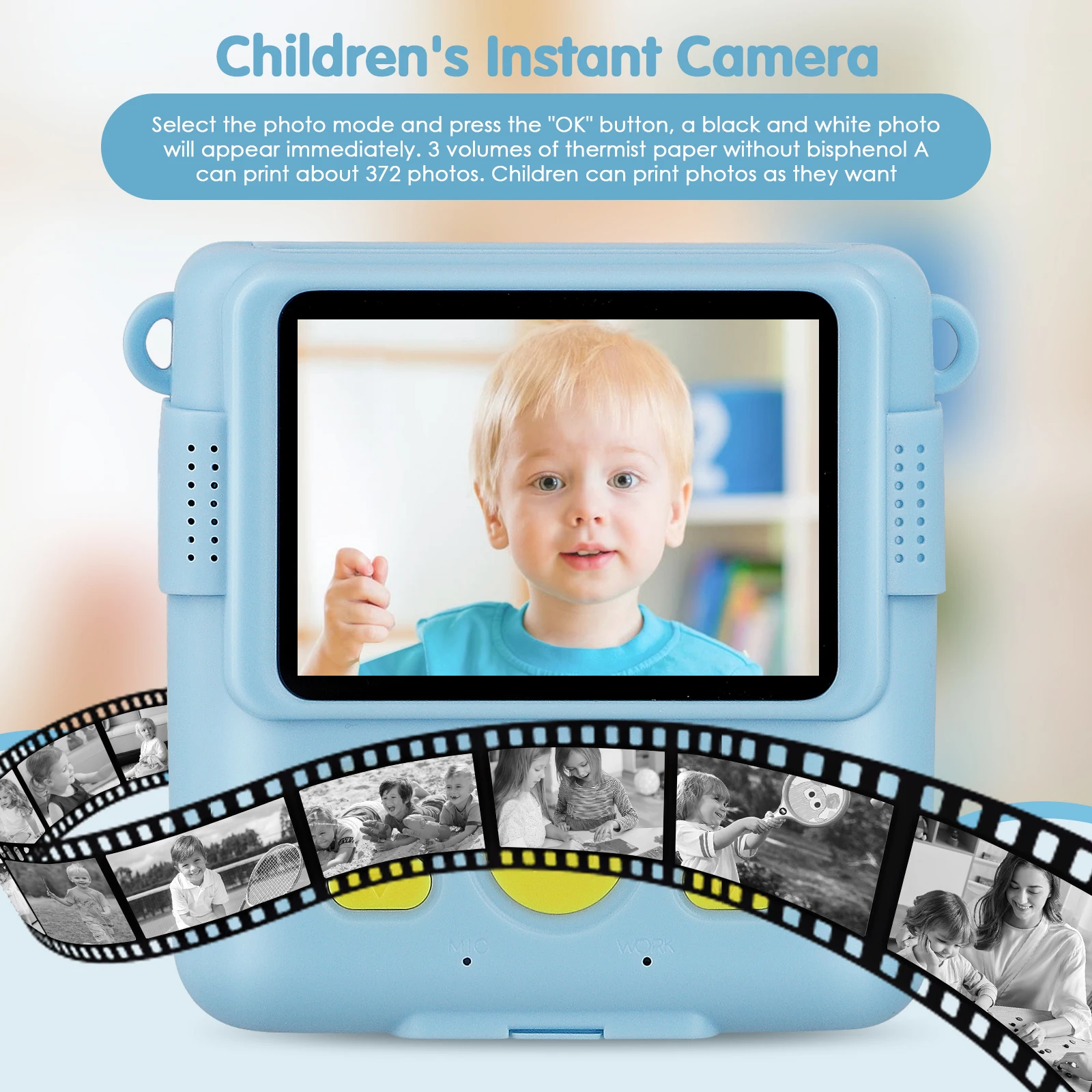 CNCBSR Children Digital Camera Instant Print for Kids Thermal Print Instant Photo Printing Camera Video 32GB Christmas Kids Gift