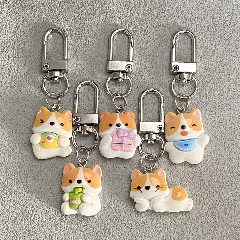 Resin Cute Dog Puppy Corgi Keychain Keyring For Women Friend Kawaii Cartoon Pet Animal Bag Airpods Box Car Key Accessory Jewelry