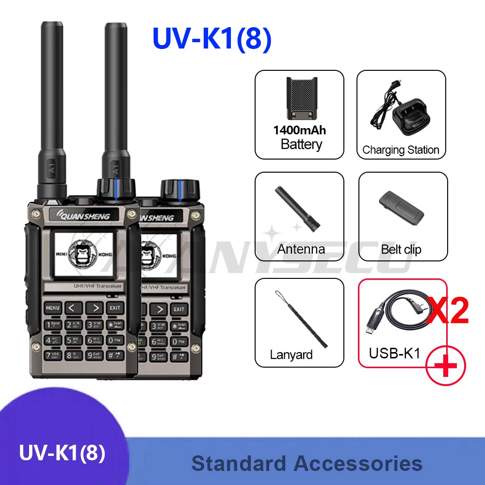 ANYSECU 2PCS Mini Walkie Talkie Multi Band Ham Radio Transceiver 1400mAh/2500mAh Battery Two Way Radio