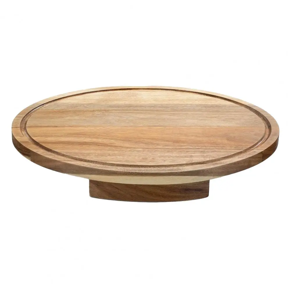 

Modern Kitchen Space Saver Acacia Wood Cutting Board with Juice Slot Round Decorative Serving Tray for Coffee Table for Easy