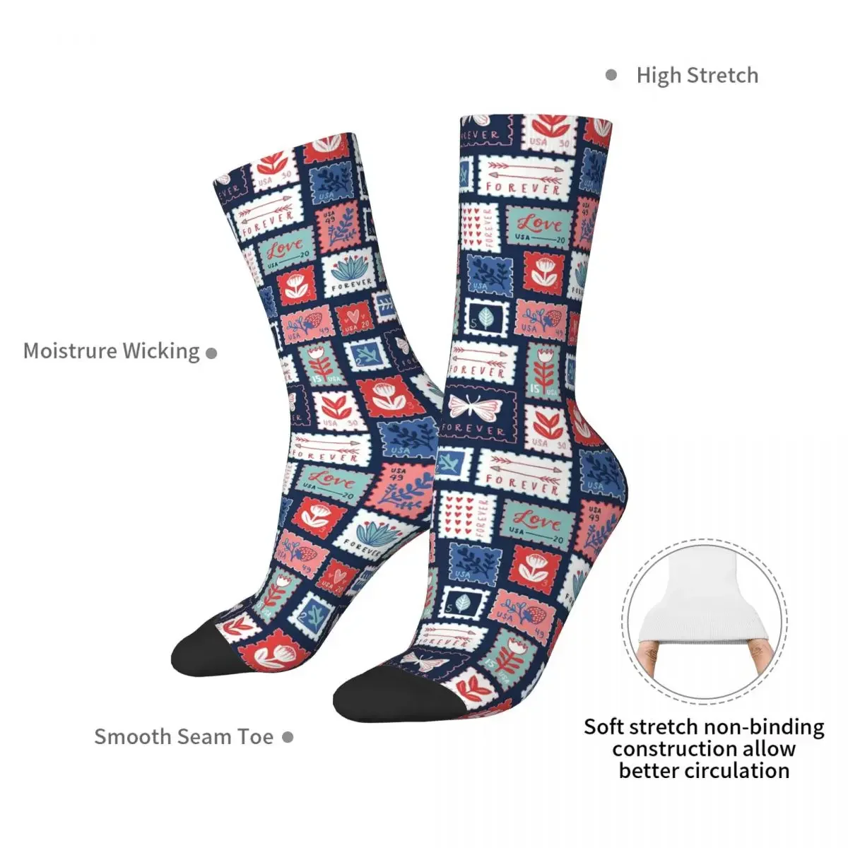 FOREVER STAMPS Socks Harajuku Super Soft Stockings All Season Long Socks Accessories for Man's Woman's Gifts