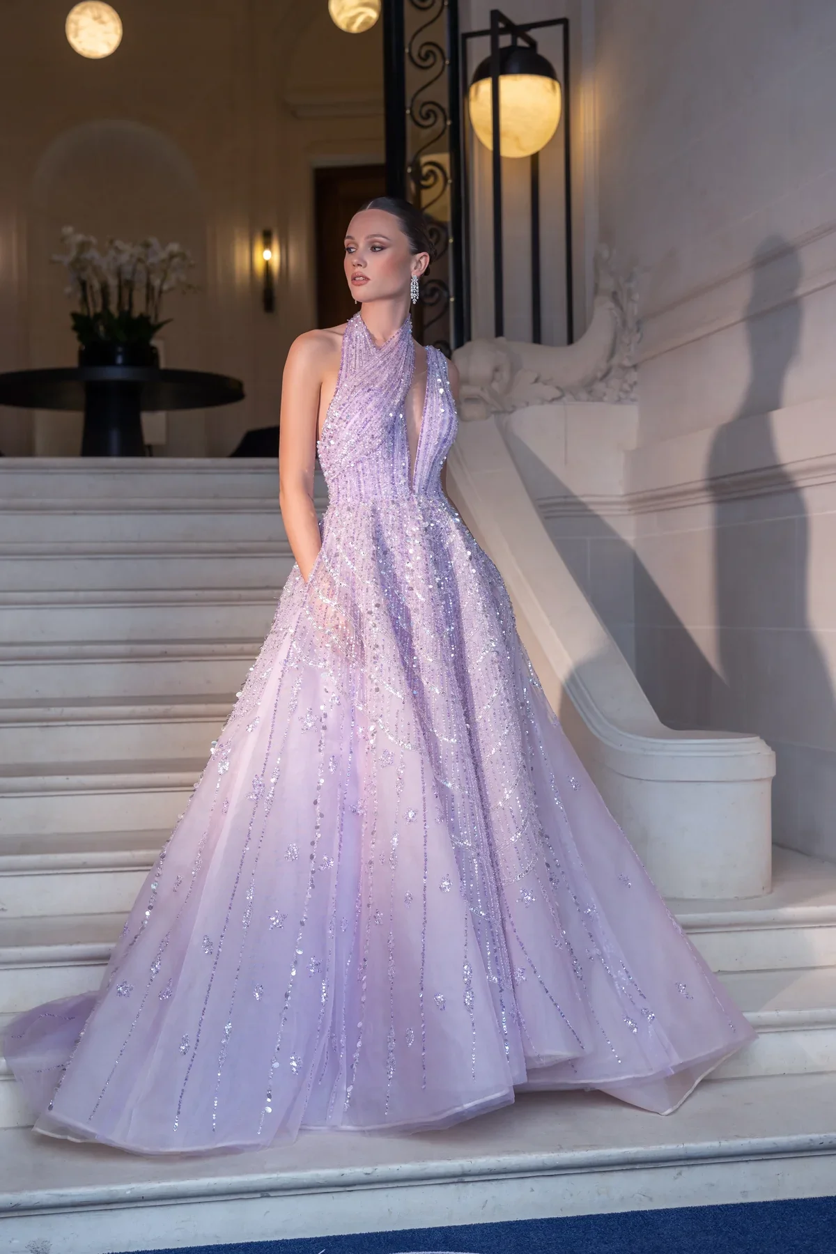 New Arrival Purple Beaded Sexy Luxurious A-line  فساتين السهرة vestidos de fiesta  فساتين سهره evening dresses