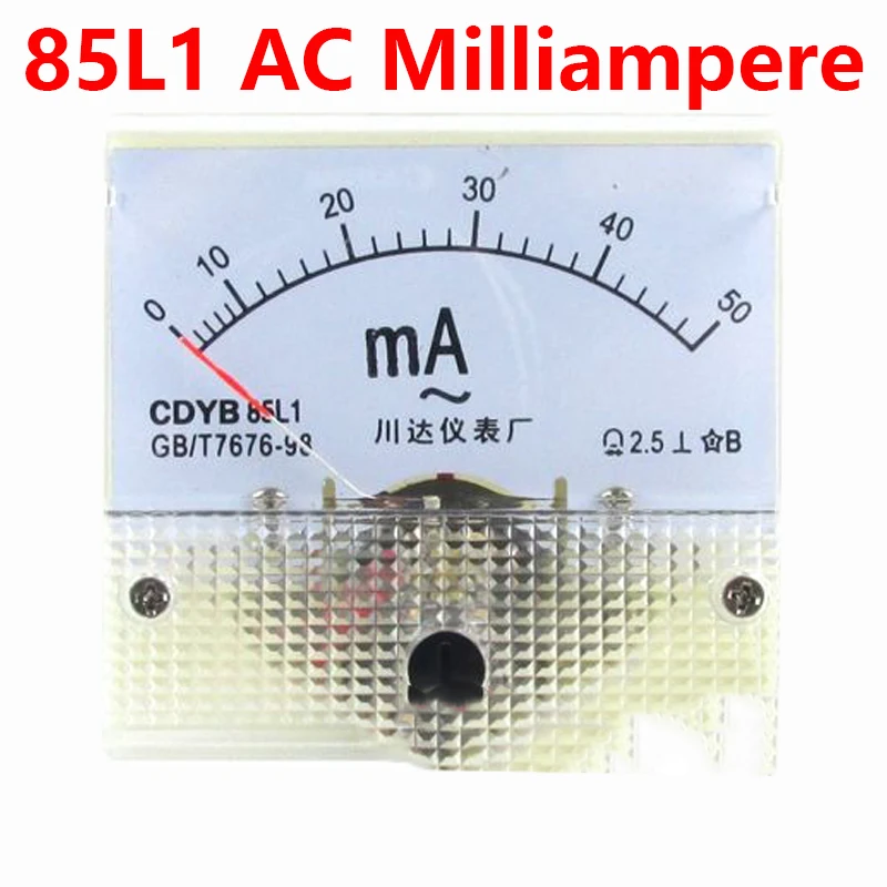 85L1-mA 2mA 3mA 5mA 10mA 15mA 20mA 30mA 50mA 75mA AC White Plastic Shell Analog Panel AMP Meter Ammeter