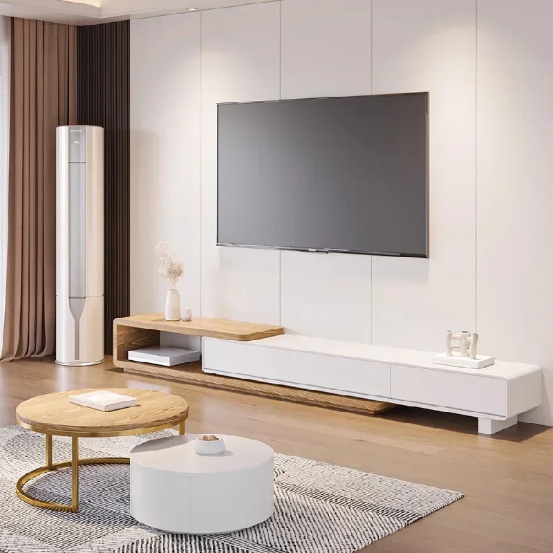 Meuble TV blanc avec consoles, meuble TV café au sol, centre mobile, supports TV modernes, salon, meubles de maison