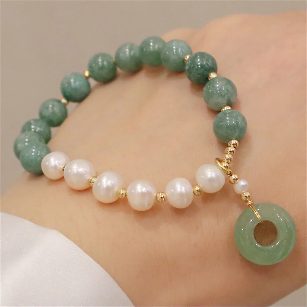 Myanmar Jade Freshwater Pearl Ladies Beaded Bracelet Green Aventurine Safety Buckle Pendant Romantic Party Jewelry Gift view 4