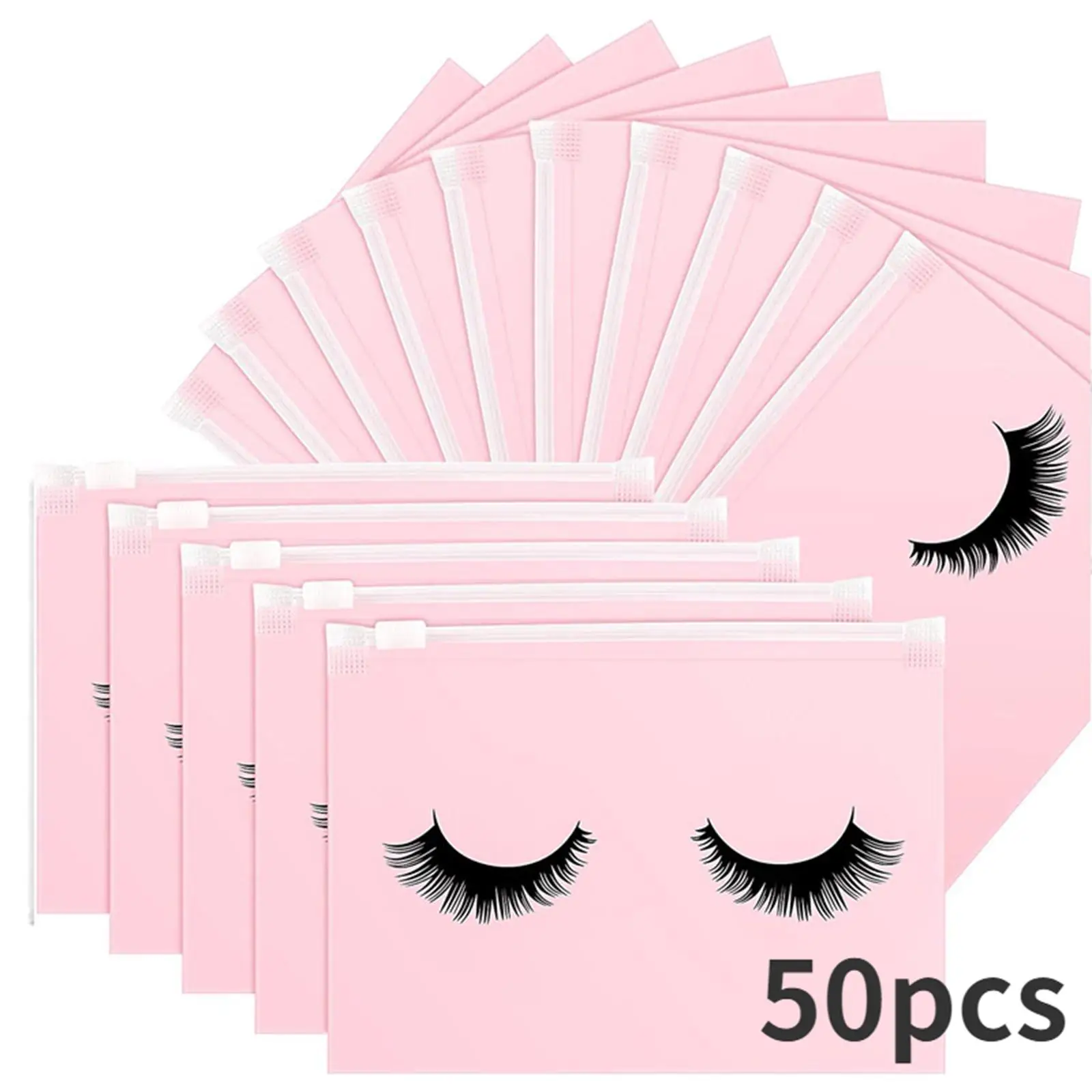 2-4pack 50 Count Lash Bags Eyelash Makeup Bags with Zipper Adorable 15x10cm Pink