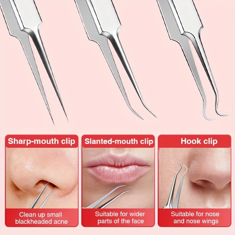 4pcs Set of Premium Stainless Steel Precision Tweezers , Blackhead, And Pimple Remover, Professional Facial Care Tweezers Acne