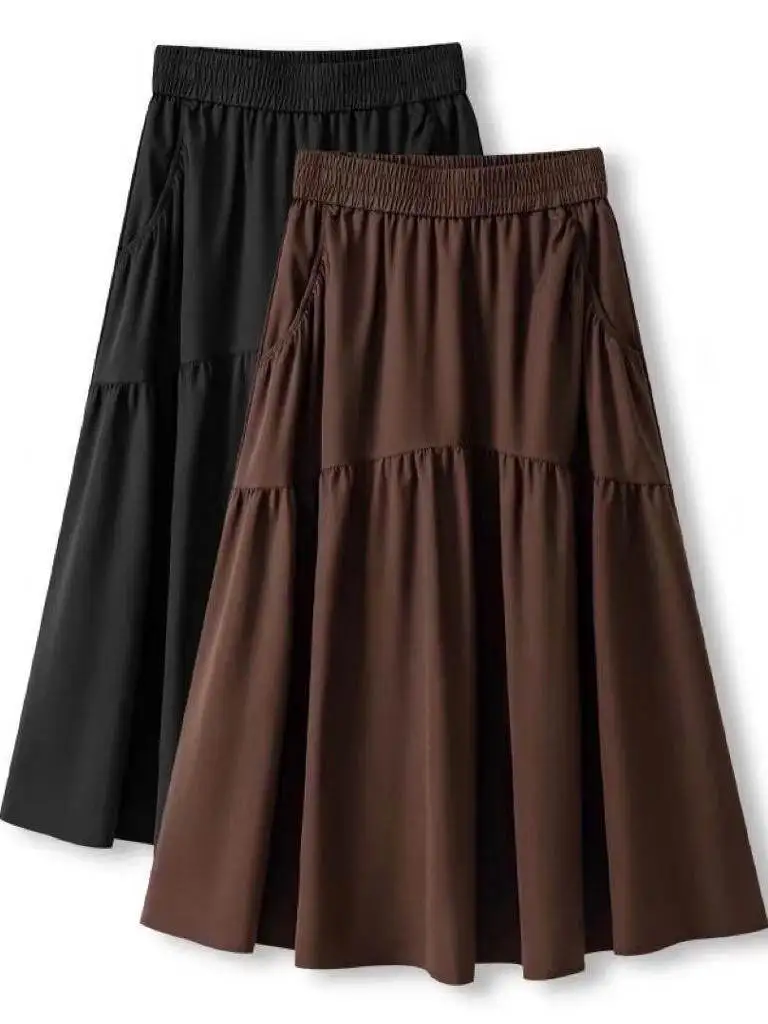 

High Waist Midi Skirt Women's A-Line Pleated Slimming Half Body Summer New Arrival plus Size Umbrella Skirt