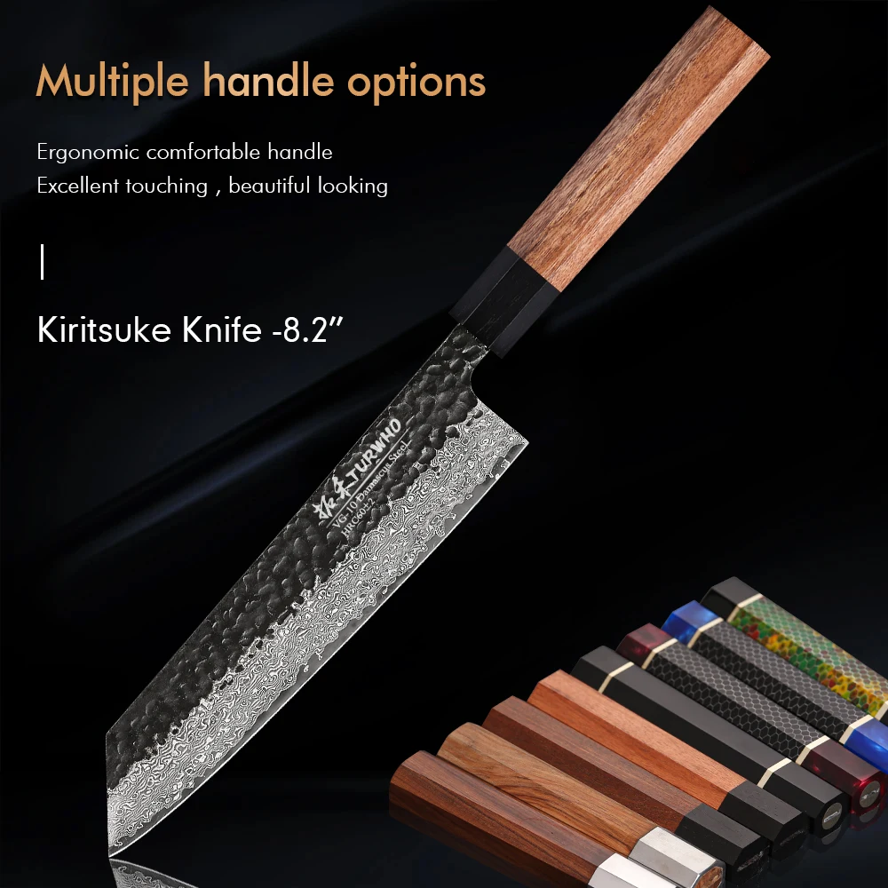 

Японский нож Kiritsuke TURWHO, 8,2 дюйма, дамасская сталь, Ручная ковка, кухонные ножи VG10, острые профессиональные рукоятки