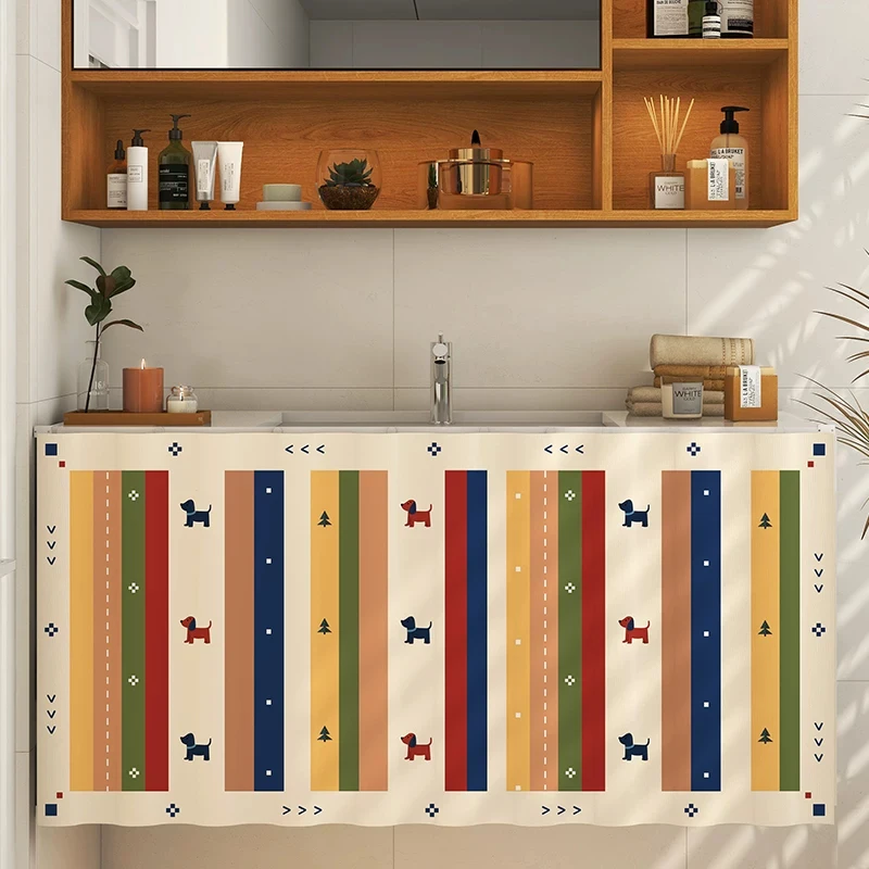 VIKAMA Dopamine Cute Washing Desk Waterproof Curtain Storage Cabinet Miscellaneous Cloak Curtain Velcro