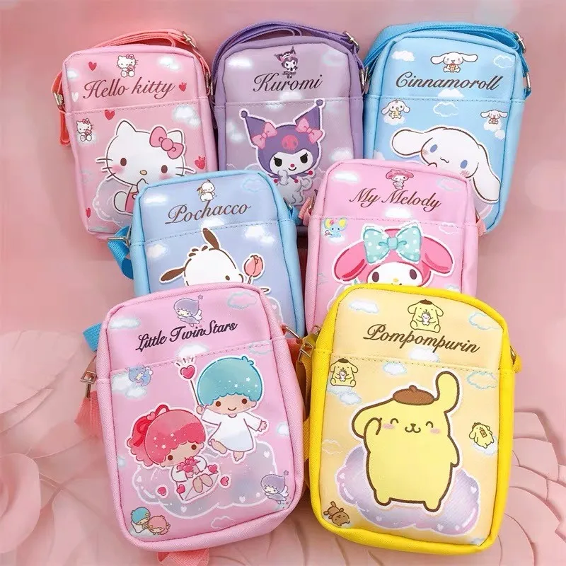 Cartoon Sanrio Hello Kitty Shoulder Bag PU Crossbody bag Cute Cinnamoroll My Melody Kuromi Earphone Phone Storage Bags Girl Gift