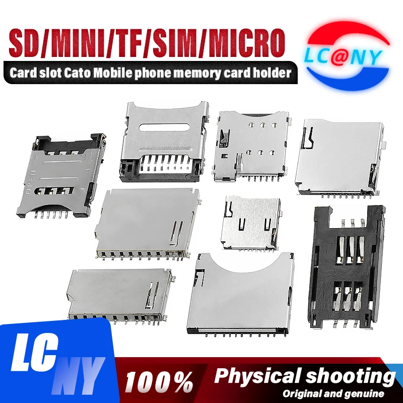 50Pcs SD MINI TF SIM MICRO card holder card slot card holder mobile phone memory card slot with self elastic long and short body