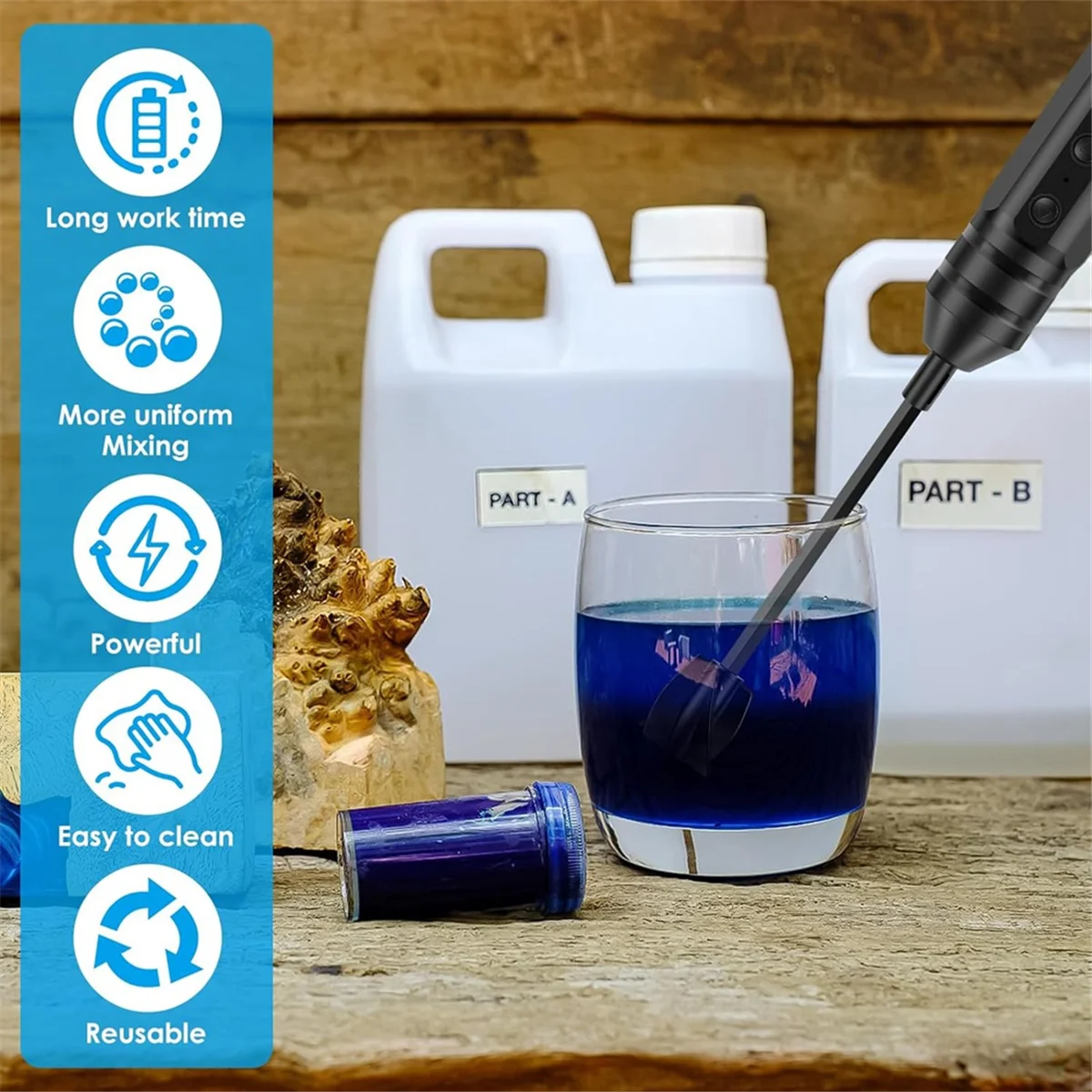 

【Today-Only!】Premium Resin Mixer, Handheld Battery Epoxy Mixer Resin Stirrer, Resin Mixer Machine, Silicone Mixing Tools