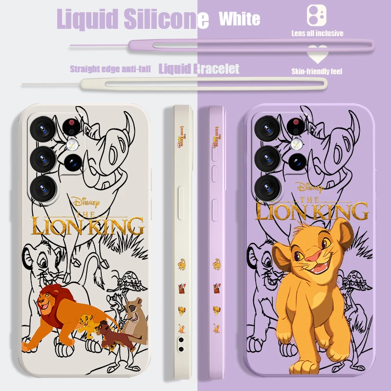 Disney Handsome  Lion King Liquid Left Rope Phone Case For Samsung S10 S20 S21 S22 S23 S24 S10e Plus Lite Ultra FE Soft Cover