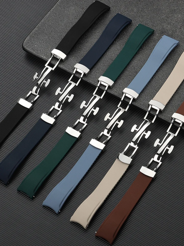 20mm 21mm 22mm Schnellverschluss Uhrenarmband mit gebogenem Ende, neues weiches FKM Fluorkautschuk Uhrenarmband, Herren Armband, universelles Sportarmband
