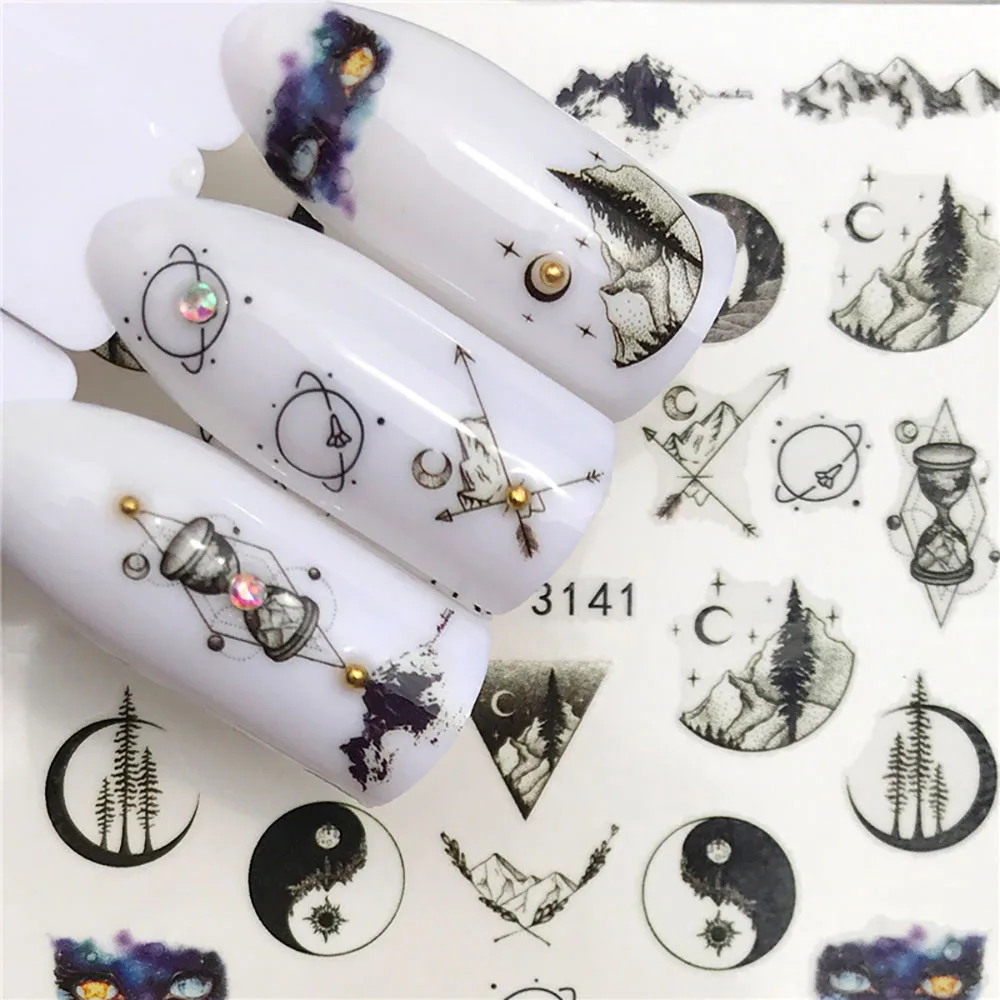 Nails Stickers Maple Leaf Seahorse Watermark Nail Sticker Pattern Transfer Nails Series Nail Decals Flowers Butterflies Color