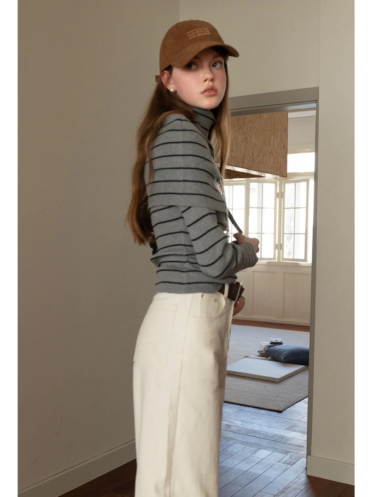 

Eggka High Collar Knitted Sweater Long Sleeve Base Layer Shirt Two Piece Set Slimming Effectiveness Wear over Shirt