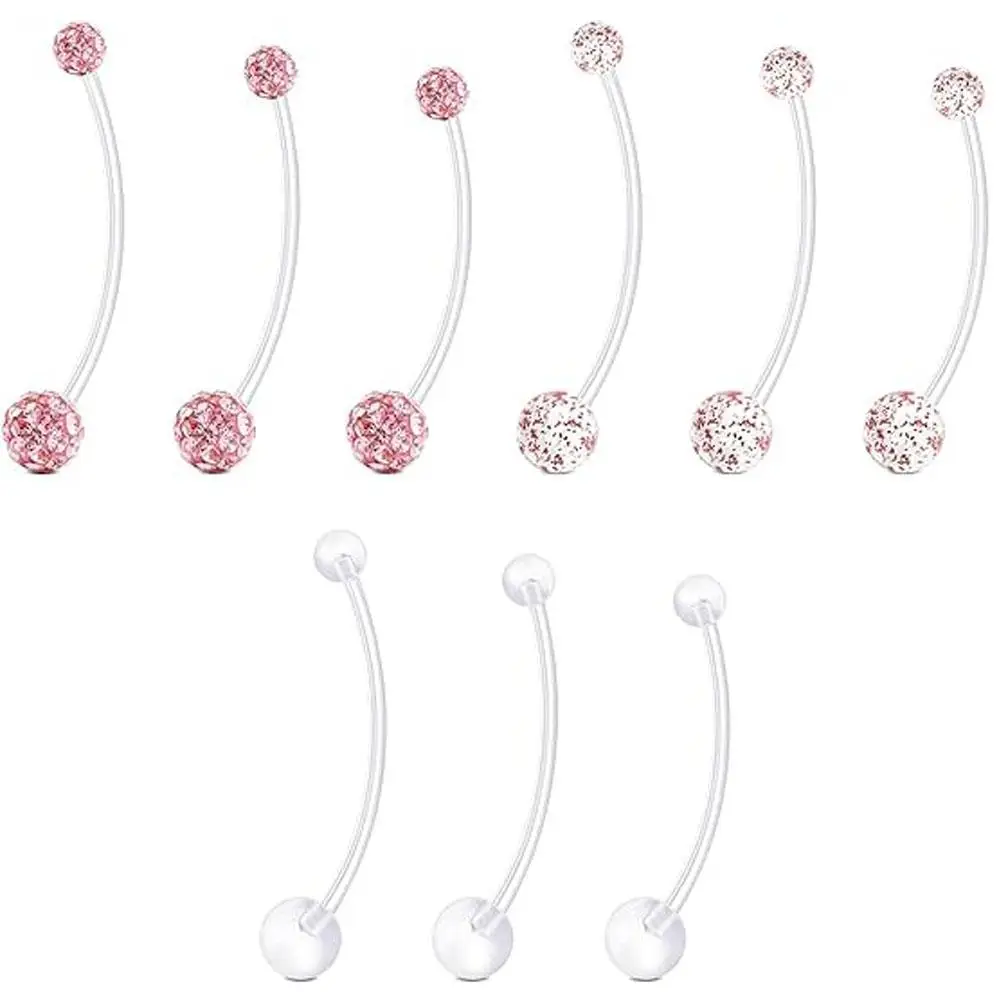 1/9Pcs Set Belly Button Rings Long Bar Acrylic for Pregnant Women Clear Belly Button Ring Clear Flexible Acrylic Navel Retainer