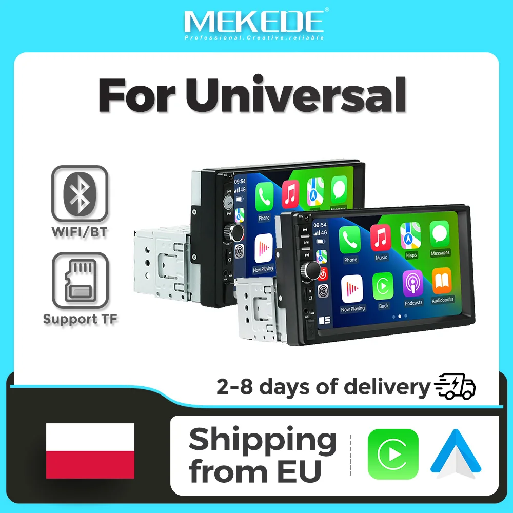 MEKEDE 7-calowy odtwarzacz multimedialny MP5 z systemem Wince OS, inteligentny system, bezprzewodowy Carplay, Android Auto, uniwersalny odtwarzacz MP5 1 din, radio samochodowe z funkcją odtwarzania