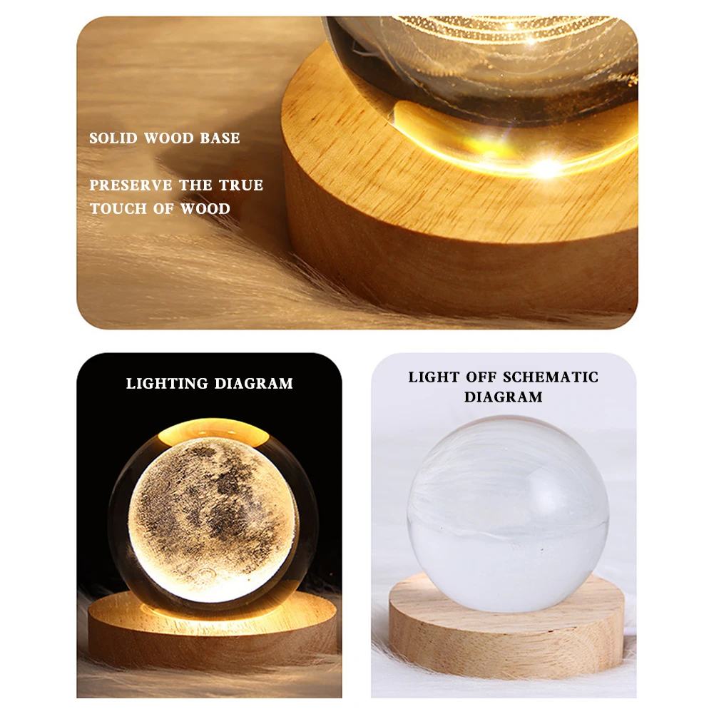 Fashionable Crystals Ball Night Light Charming Multi-Purpose Bedside Lamp For Home Study Room