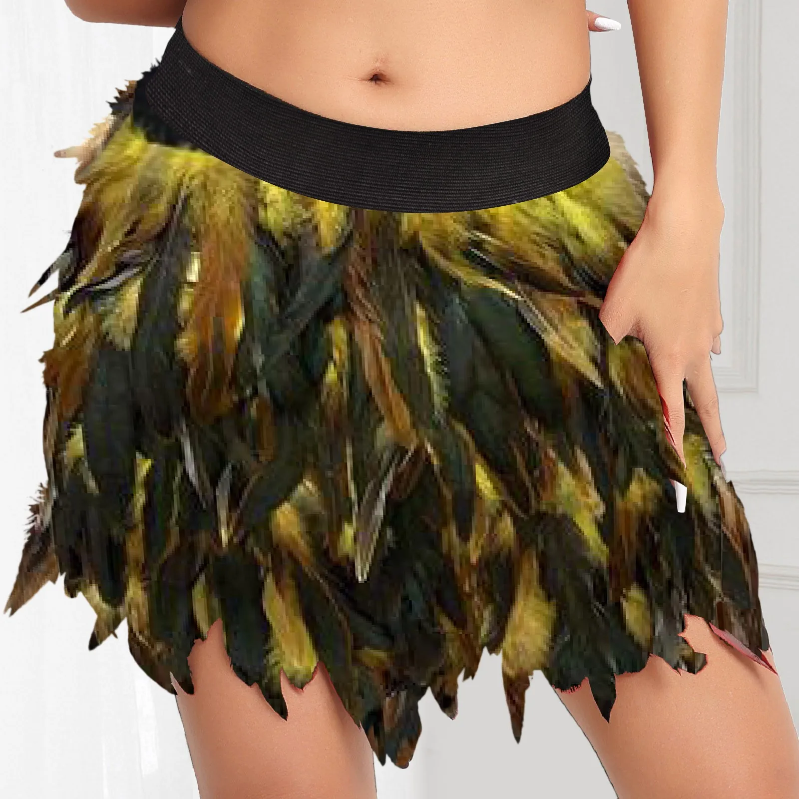 Feather Dress European and American Style Carnival Makeup Ball Women's Half Bodies Skirts High Elastic Waist Fashion Short Skirt