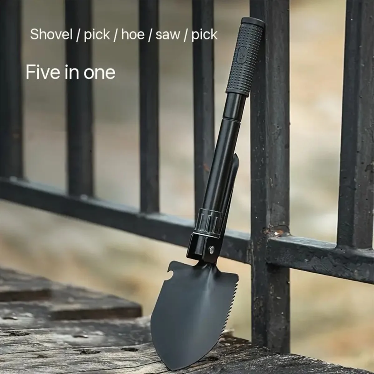 5-in-1 Folding Camping Shovel, Multi-Functional Survival Tool, with Pickaxe and Saw, Portable Outdoor Hiking Emergency Gear