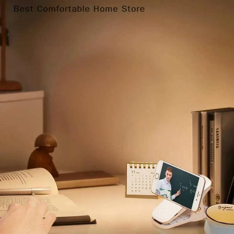 Led Table Lamp USB Rechargeable Night Light With Folding Clamp 3 Modes Dimming Eye Protection Light