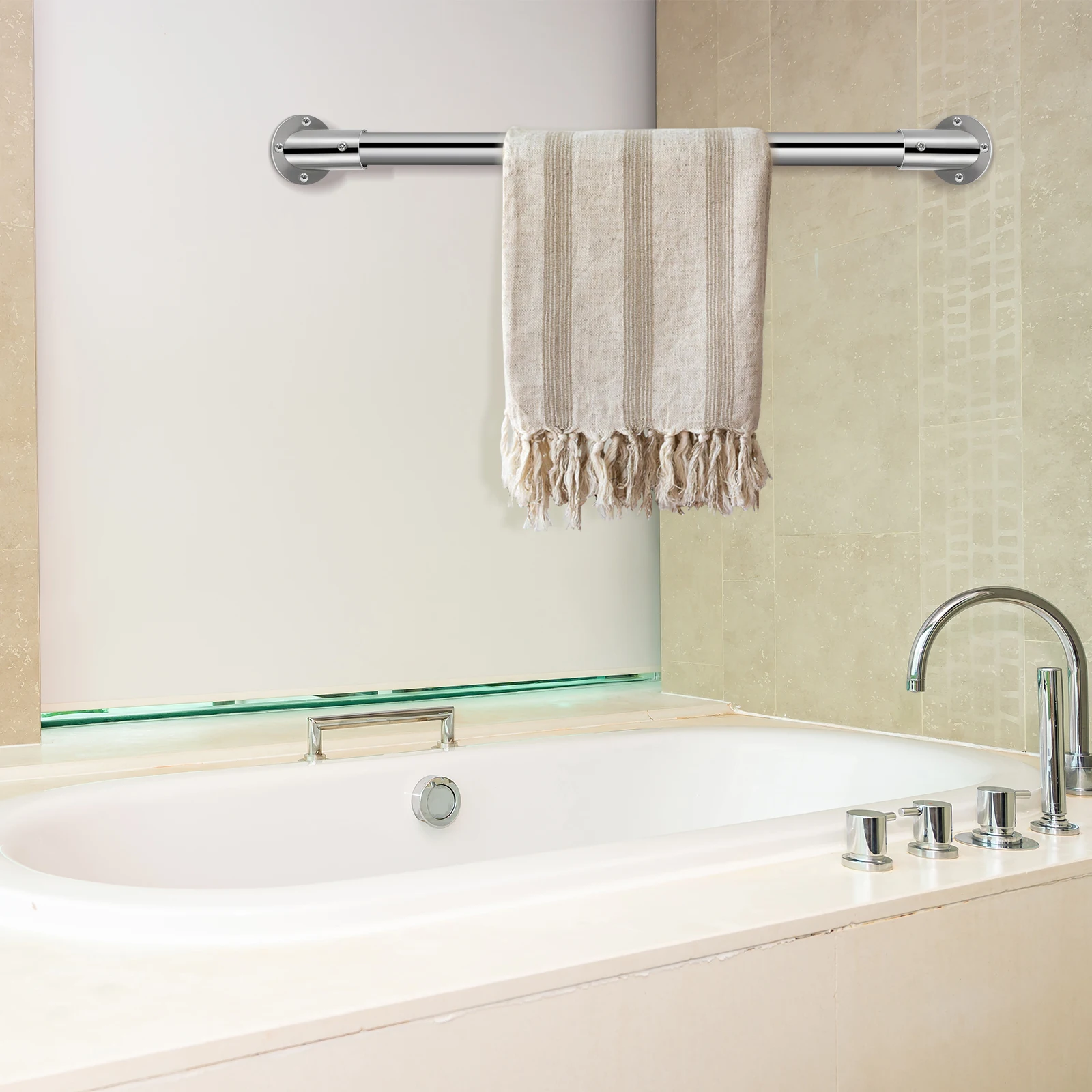 

2pcs Flange Shower Curtain Socket Wardrobe Rod Bracket Closet Holder Stainless Steel Wardrobe Rod Socket