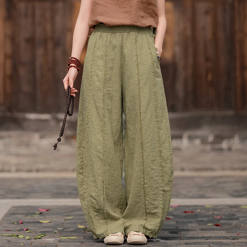 

Весенние винтажные стильные лоскутные свободные женские шаровары M1094, повседневные брюки из хлопка и льна высокого качества, женские новые 2025