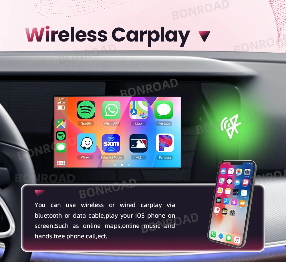 BONROAD Wireless CarPlay Android Auto Interface-Modul für Mercedes Benz W213 NTG 5.5 mit 7-Zoll-Bildschirm, Bluetooth Mirror Link – Detail 5
