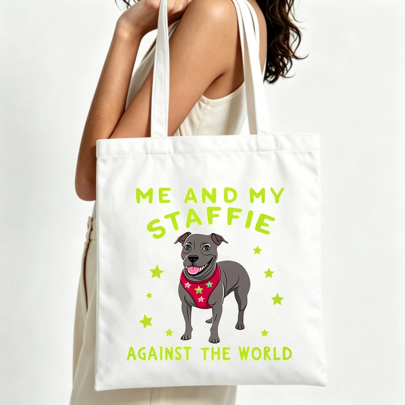 Women's dog graphic canvas tote bag with letter print, casual style for daily shopping and outings