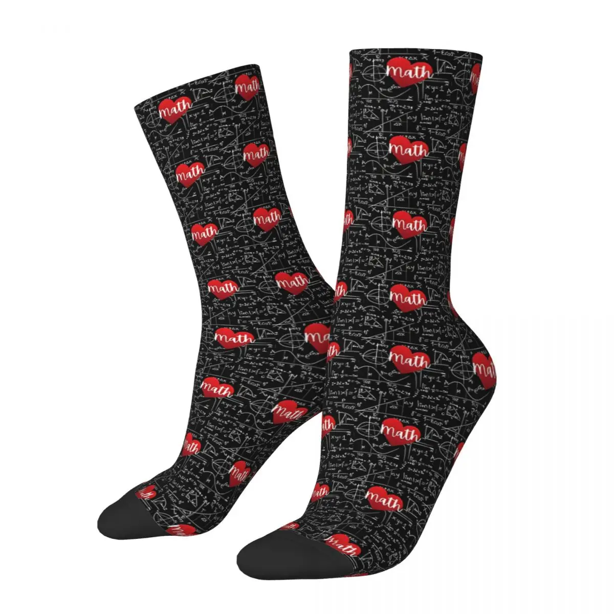 Funny Crazy Sock for Men I Love Math Hip Hop Vintage Math Formulas Happy Seamless Pattern Printed Boys Crew compression Sock