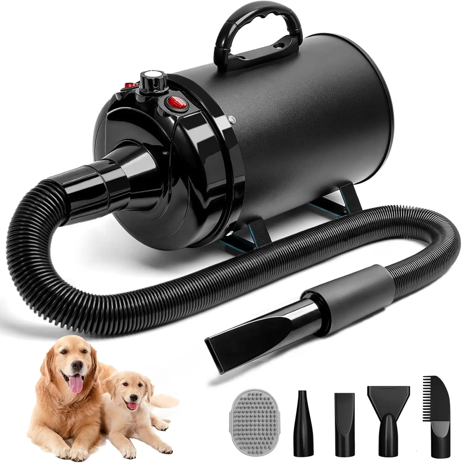 

Professional Dog Hair Dryer 5.2HP, Adjustable Temperature & Speed with 4 Nozzles and Comb for Fast Grooming