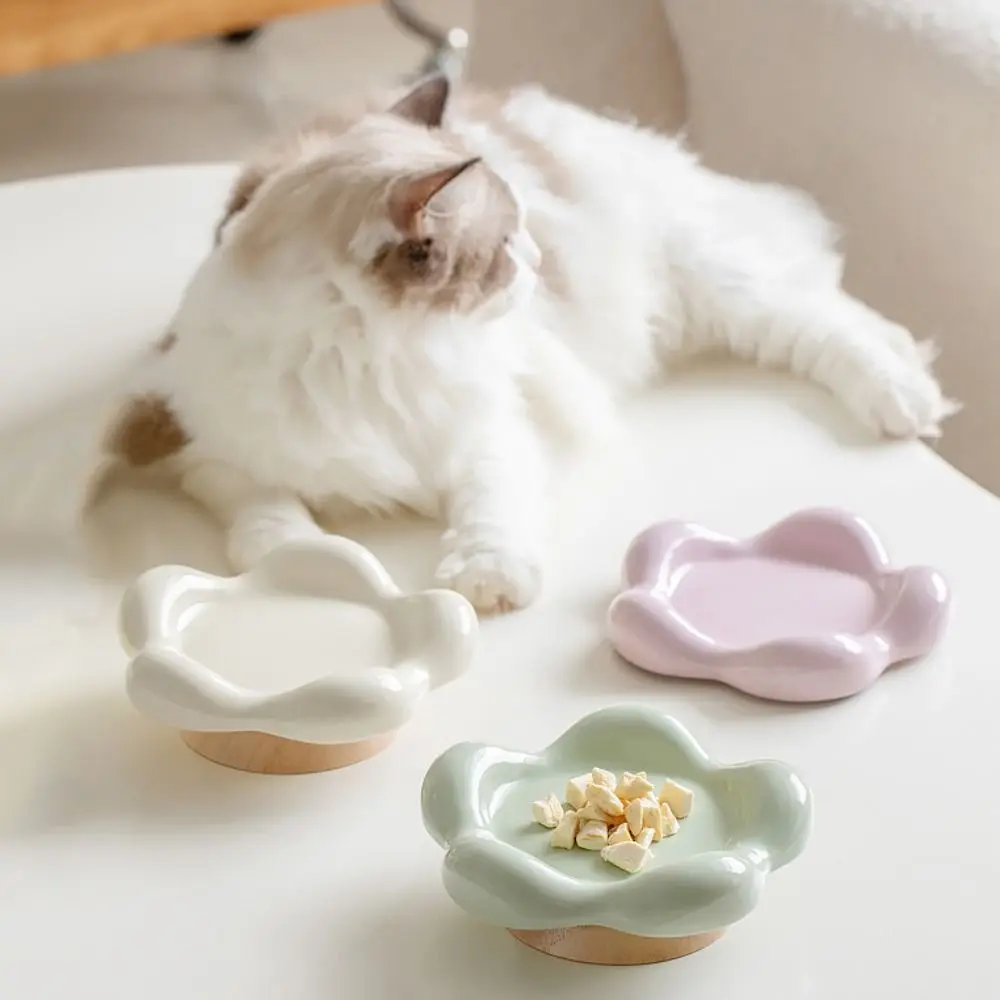 Cat Feeding Bowls Flower Shape Cat Ceramic Bowl Non-slip Neck Protection Cat Food Bowl with Base Pet Snack Tray For Cat Puppy