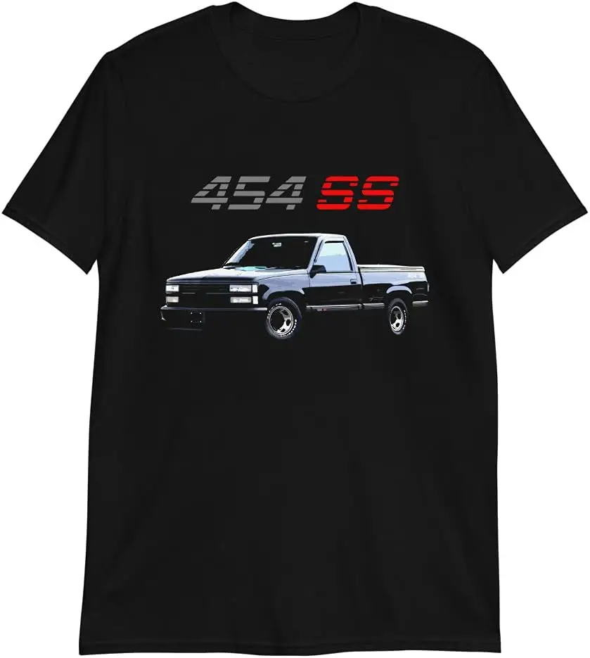 1990S Chevy 1500 454 SS Pickup Truck Mens T-Shirt Black 100% Cotton Trendy Y2K Short-Sleeve Tee-Soft, Quick-Drying,