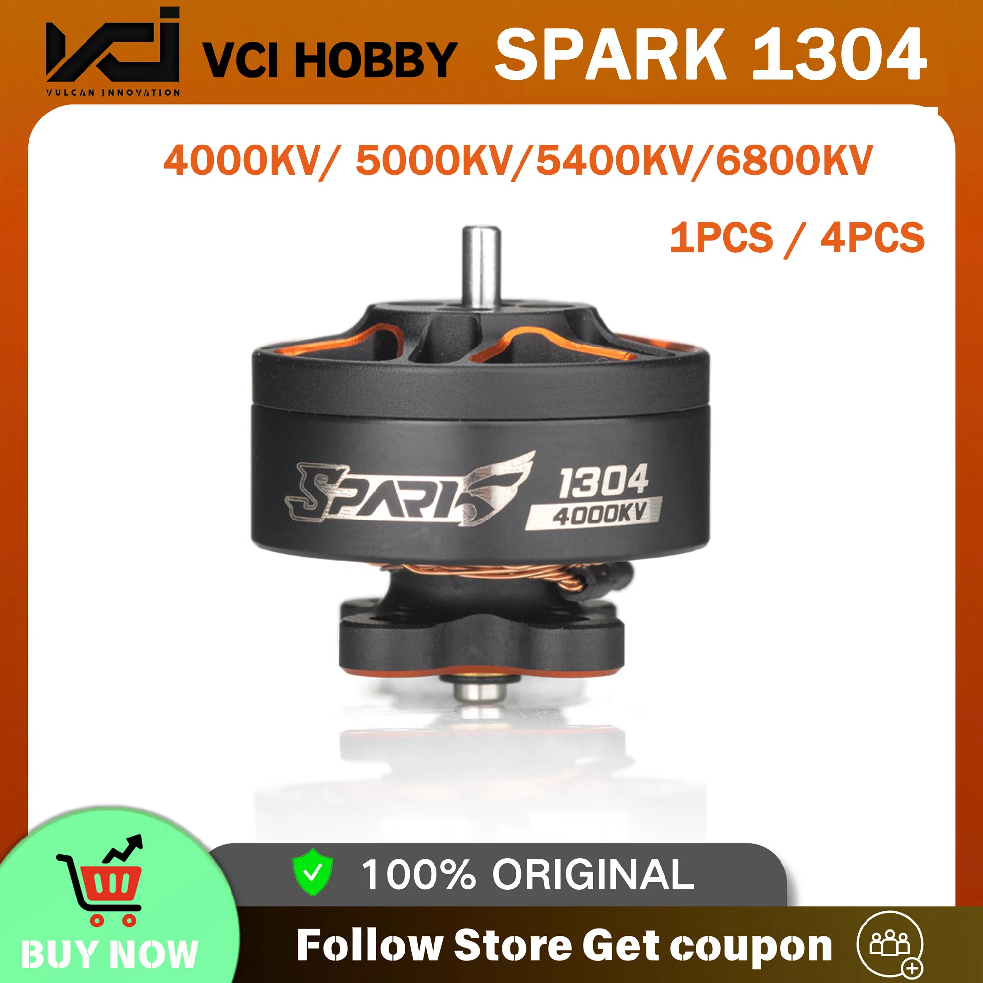 VCI SPARK 1304 Brushless Motor 4000KV 5000KV 5400KV 6800KV 2PCS 4S for FPV Racing Drone Micro Quadcopter Toothpick 2.5-3.5 Inch